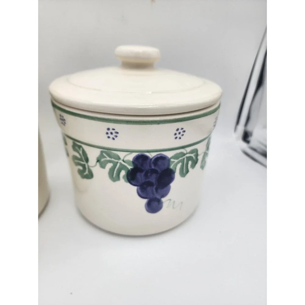 3 Large Heavy Grapes Vines Santa Ana CROCK SHOP Rubber Seal Canisters EXC JARS
